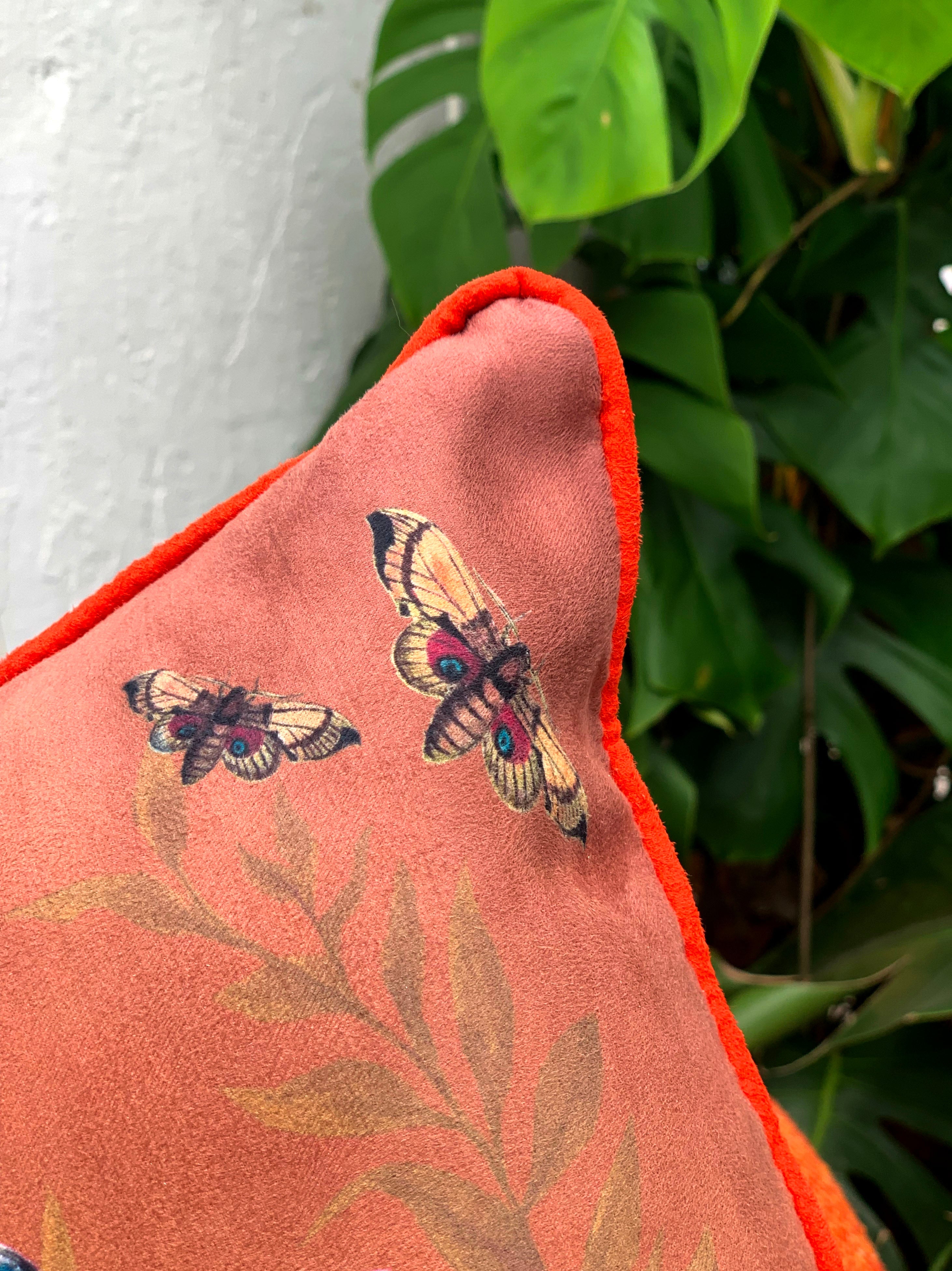 Koi Watercolour Art Cushion 'Golden pool' with fish illustration, made from Vegan friendly Suede