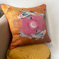 Koi Watercolour Art Cushion 'Golden pool' with fish illustration, made from Vegan friendly Suede