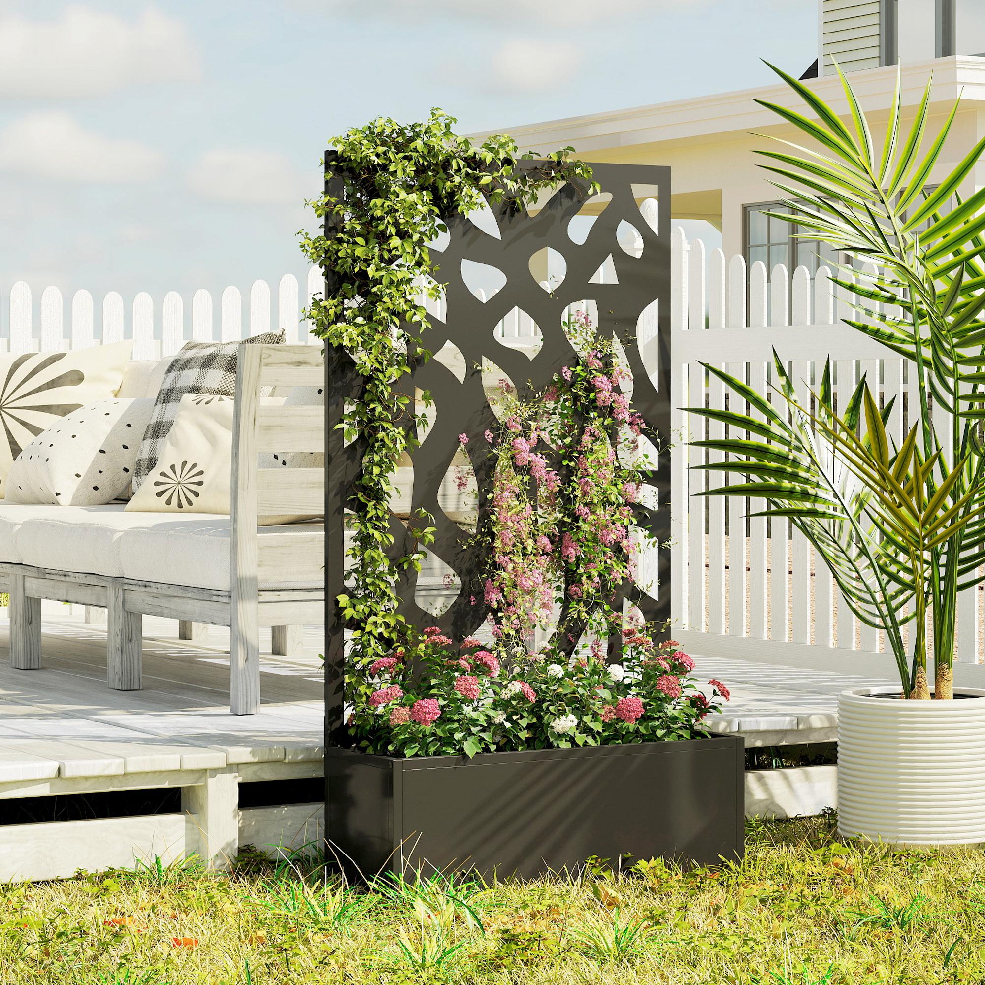 Metal Garden Bed with Trellis with Privacy Screen for Climbing Plants