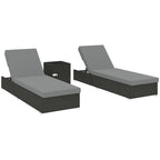 Rattan Adjustable Sun Loungers Set of 2 with Side Table, Recliner Sunbeds