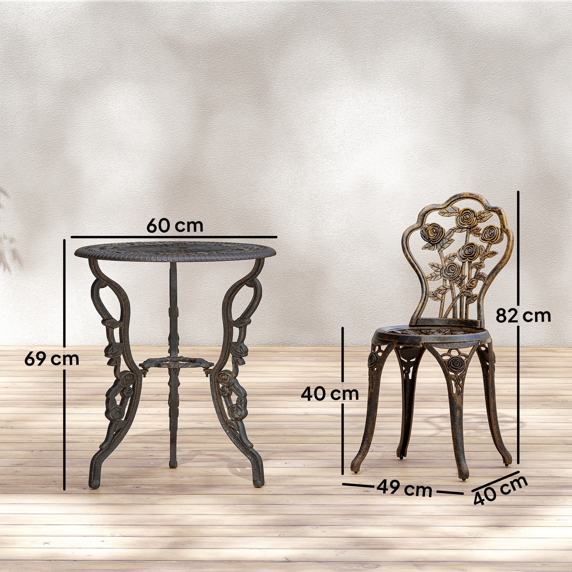 Outdoor Bistro Set Vintage Rose Design