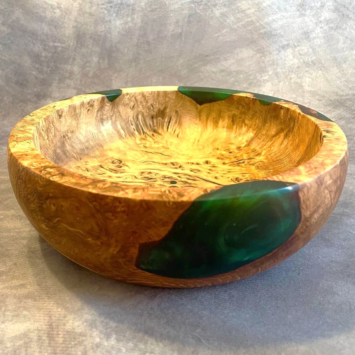 English Oak Burr and Green Resin Hybrid Bowl (190mm) | Handmade Wooden Gifts UK