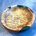 English Oak Burr and Green Resin Hybrid Bowl (190mm) | Handmade Wooden Gifts UK