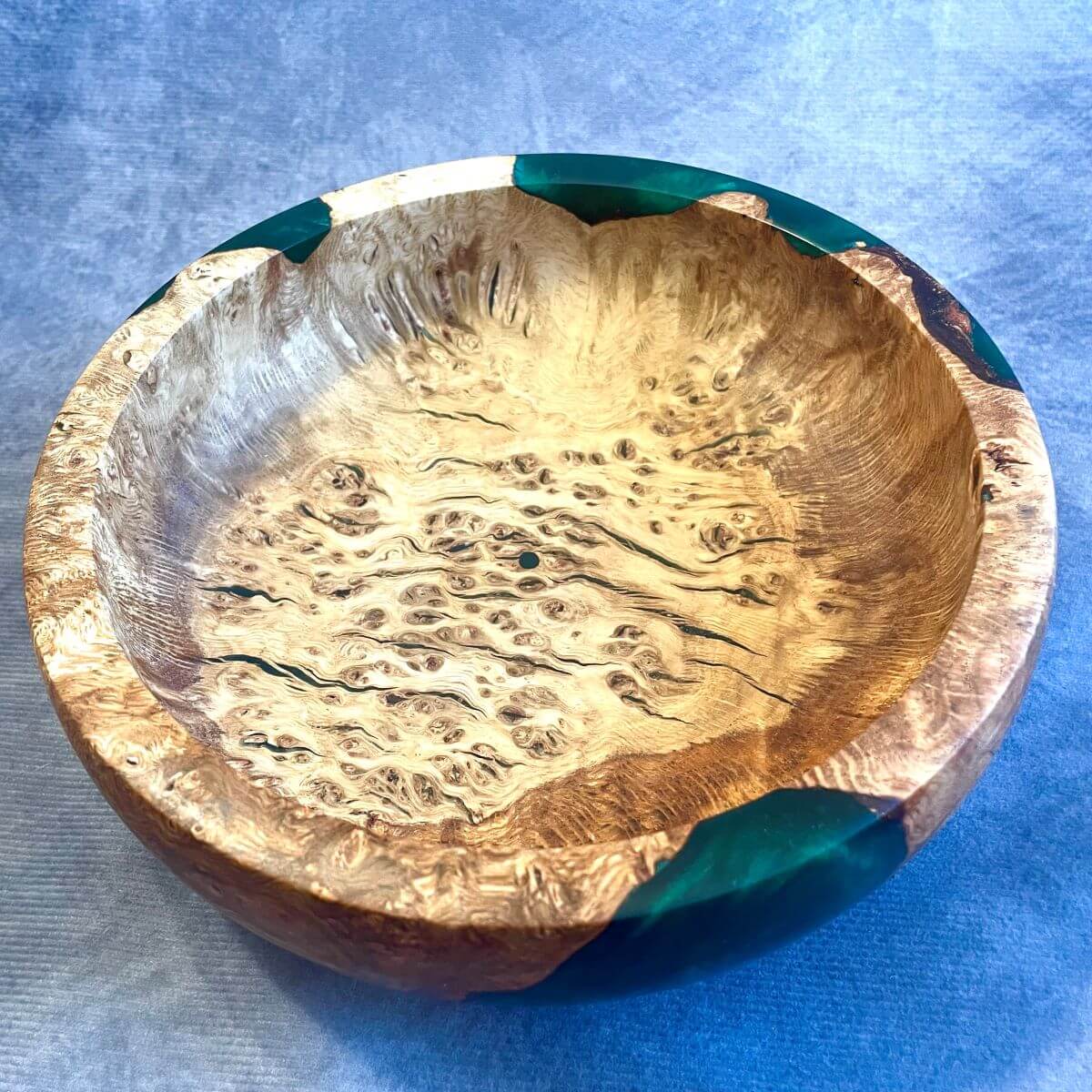 English Oak Burr and Green Resin Hybrid Bowl (190mm) | Handmade Wooden Gifts UK