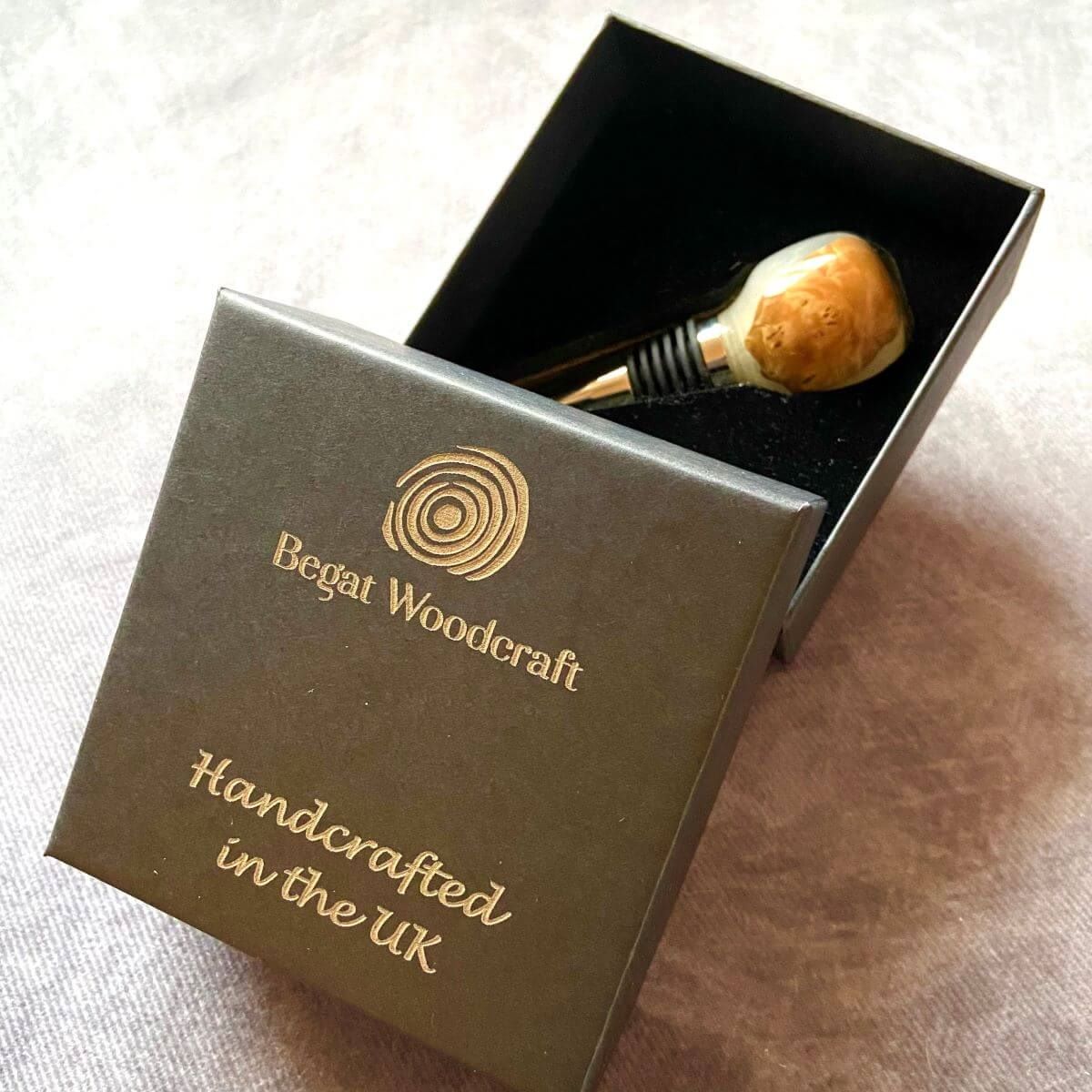 Luxury Handmade Burr Wood & Resin Wine Stopper | Unique Wine Gift