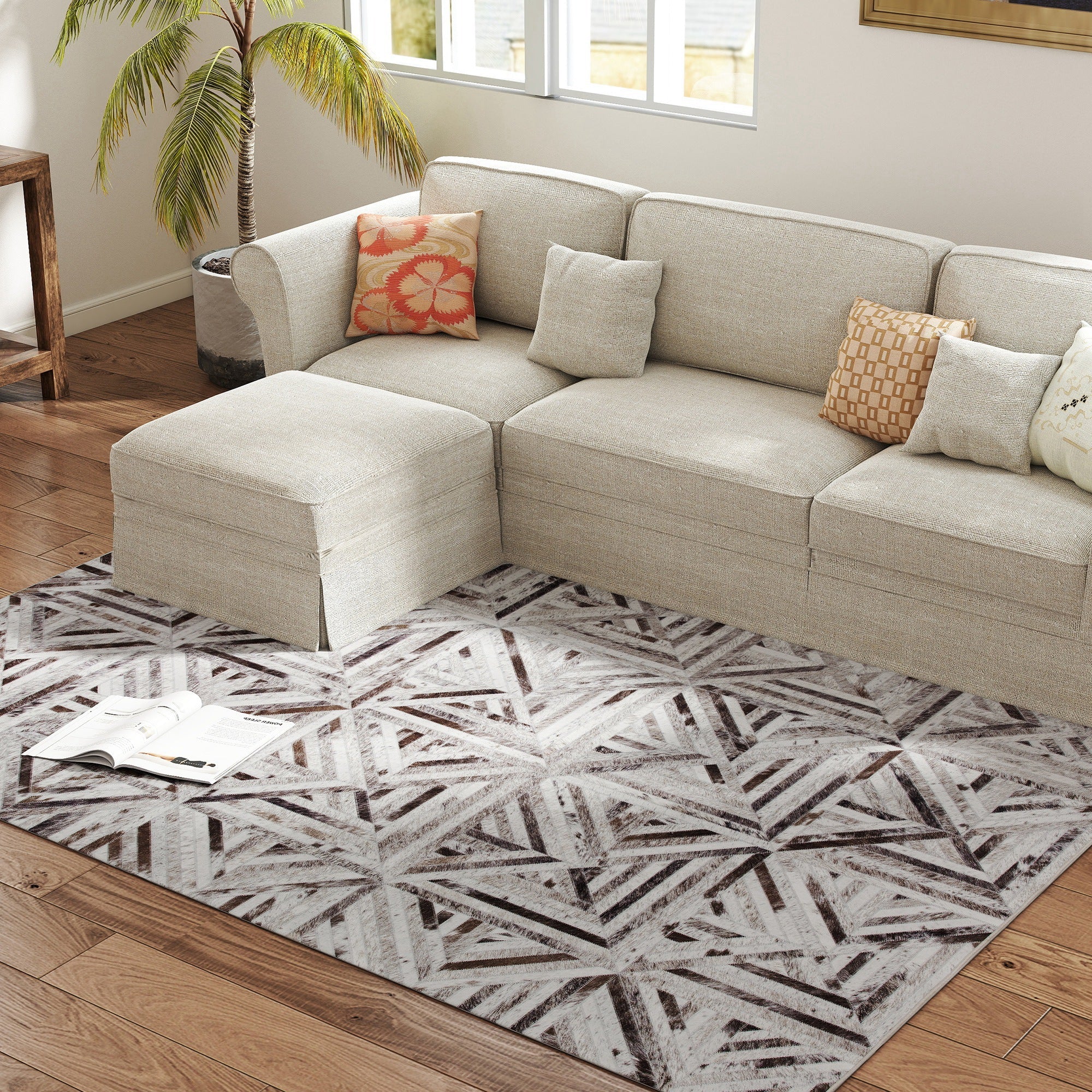 Modern Area Rug, Triangle Pattern Non-Slip Washable
