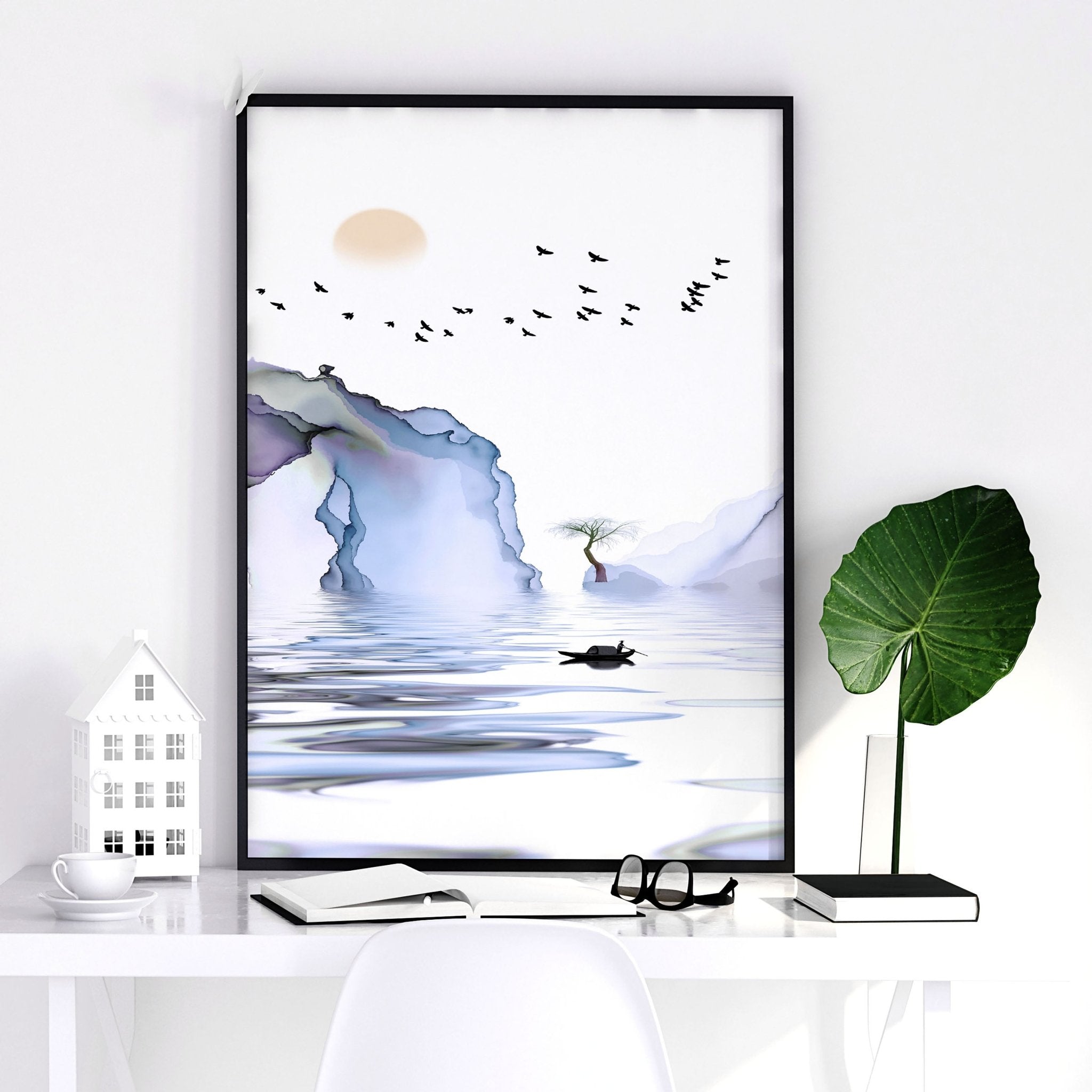 Japanese Sunset Landscape Wall Art Set of 3