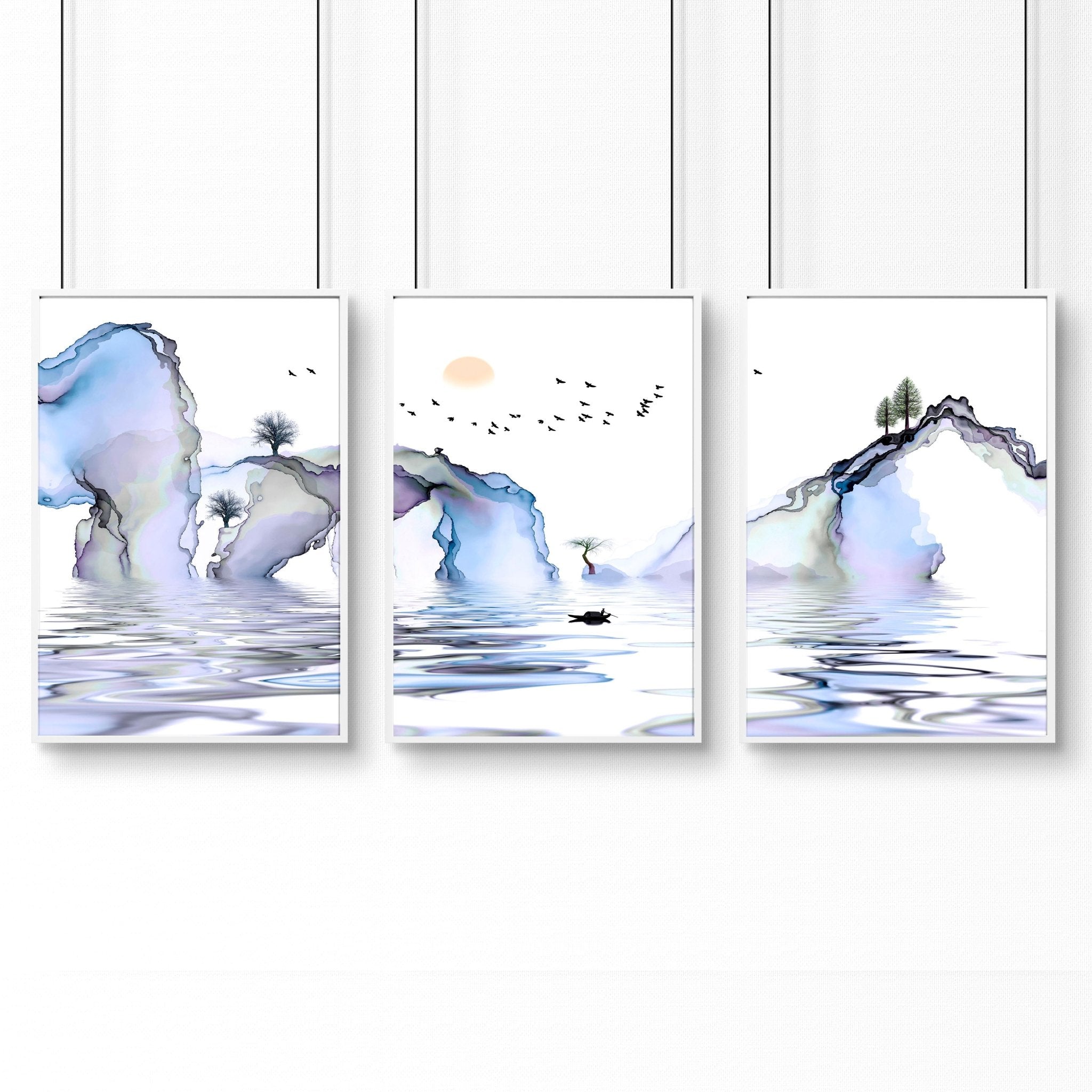 Japanese Sunset Landscape Wall Art Set of 3