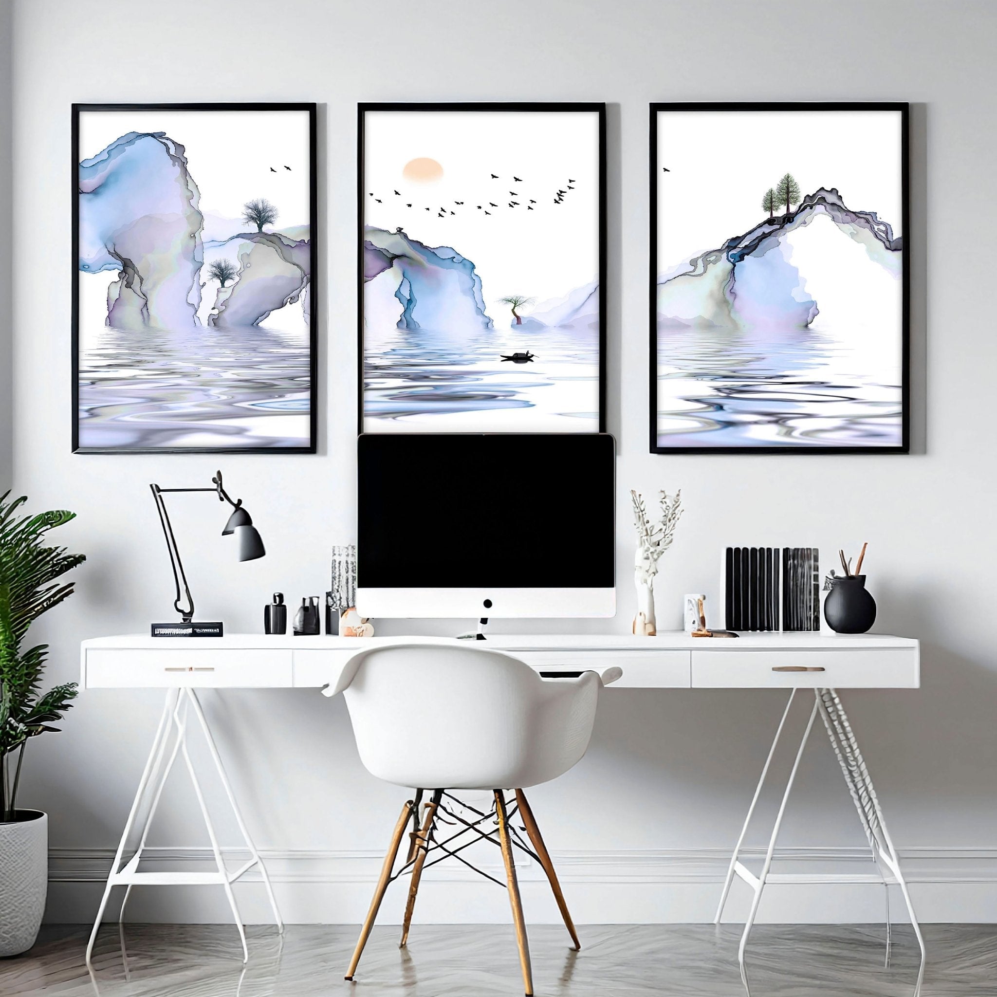 Japanese Sunset Landscape Wall Art Set of 3