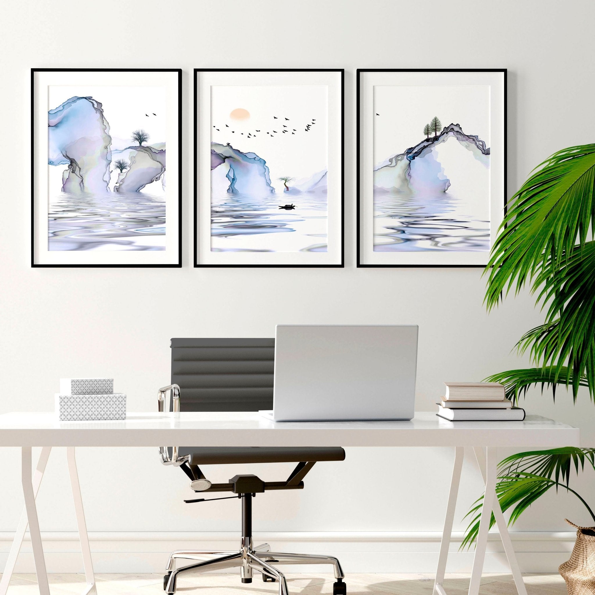 Japanese Sunset Landscape Wall Art Set of 3