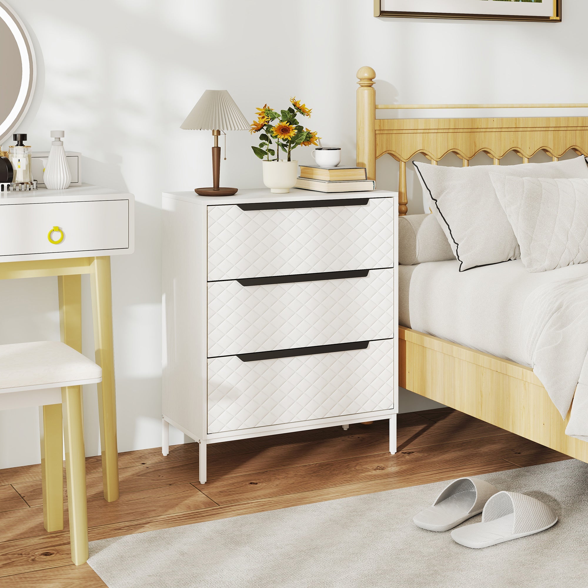 Chest of Drawers, Dresser with 3 Fabric Drawers