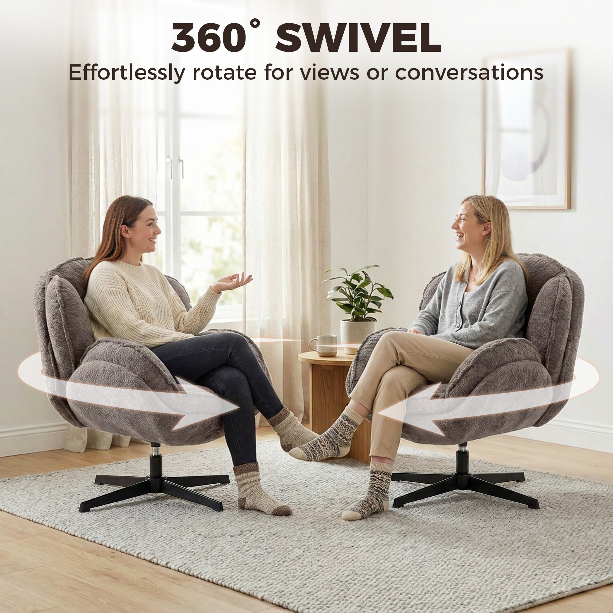 Modern Wingback Velvet Accent Armchair with Four-Star Base, S-Springs