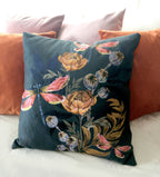 Indigo 'Dragonfly' Cushion with pink dragonflies and poppy seed heads