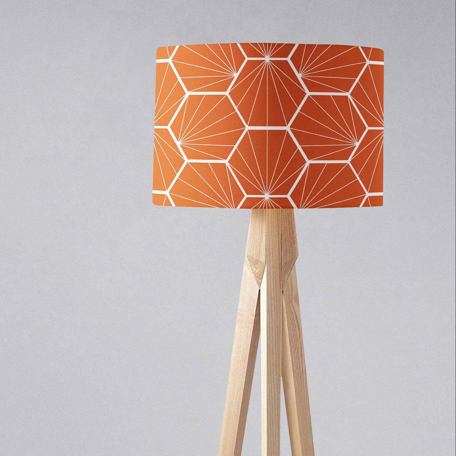 Orange Lampshade with a White Hexagon Design, Ceiling or Table Lamp Shade