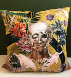 Large Yellow Art Cushion - skull design-  double sided, made from Vegan friendly Suede