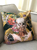 Large Yellow Art Cushion - skull design-  double sided, made from Vegan friendly Suede