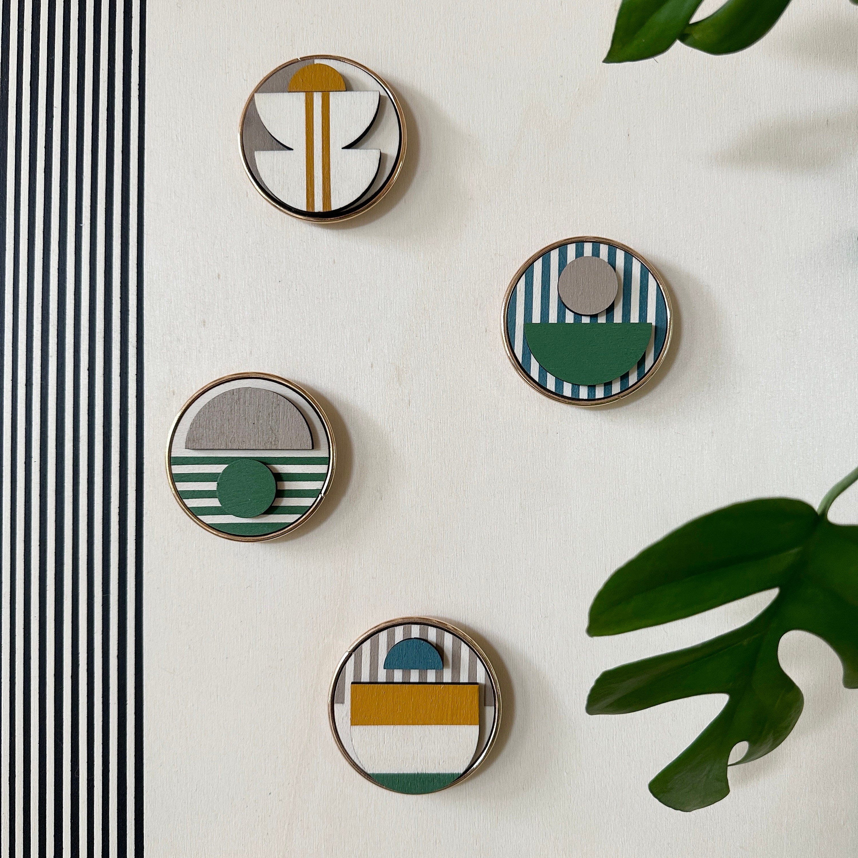 Geometric Fridge Magnets - Green and Blue - Set of 6