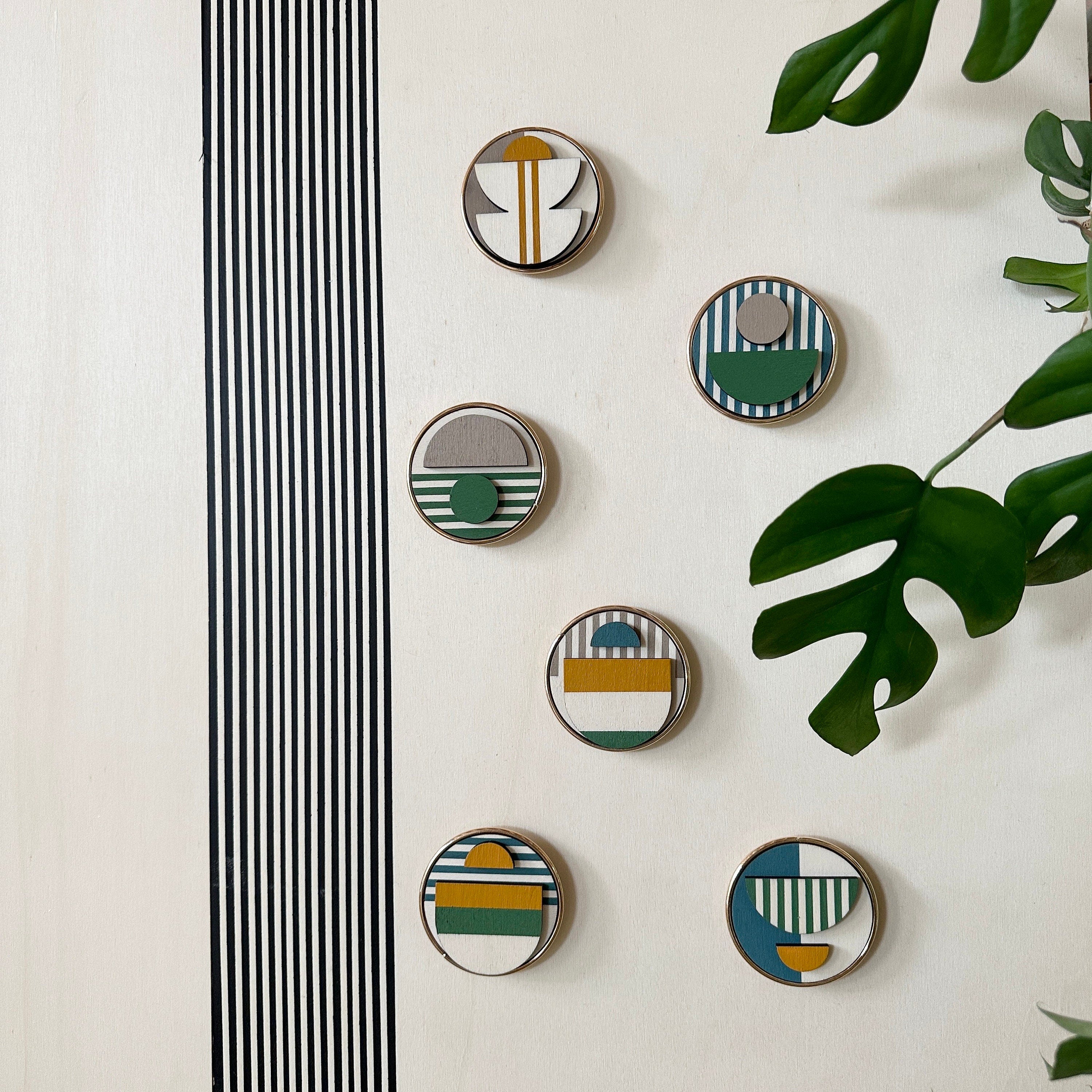 Geometric Fridge Magnets - Green and Blue - Set of 6