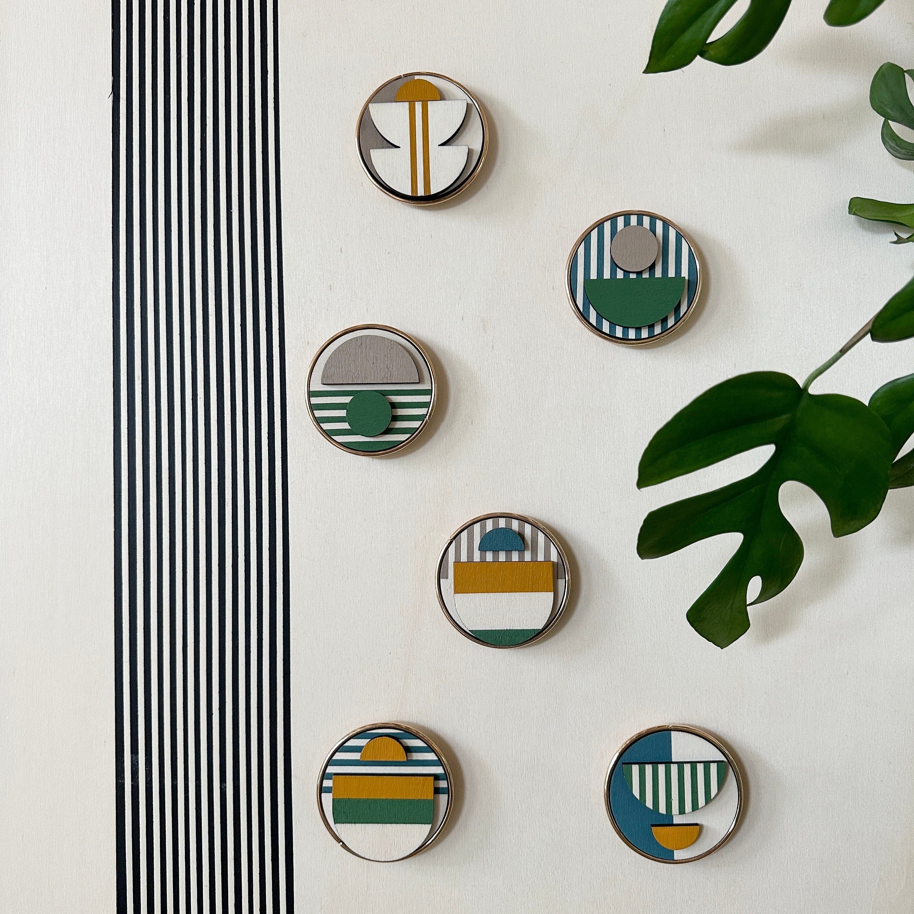Geometric Fridge Magnets - Green and Blue - Set of 6