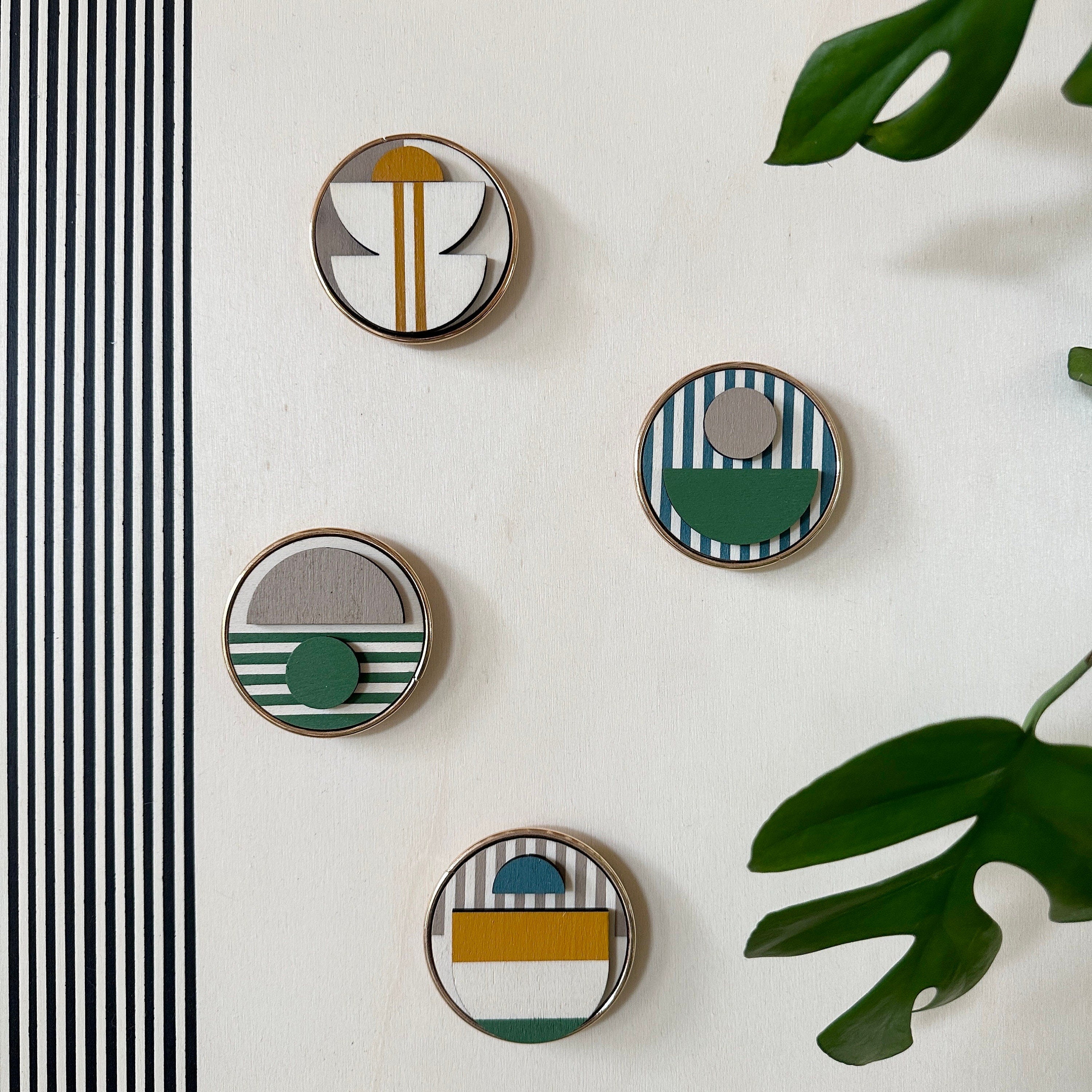 Geometric Fridge Magnets - Green and Blue - Set of 6