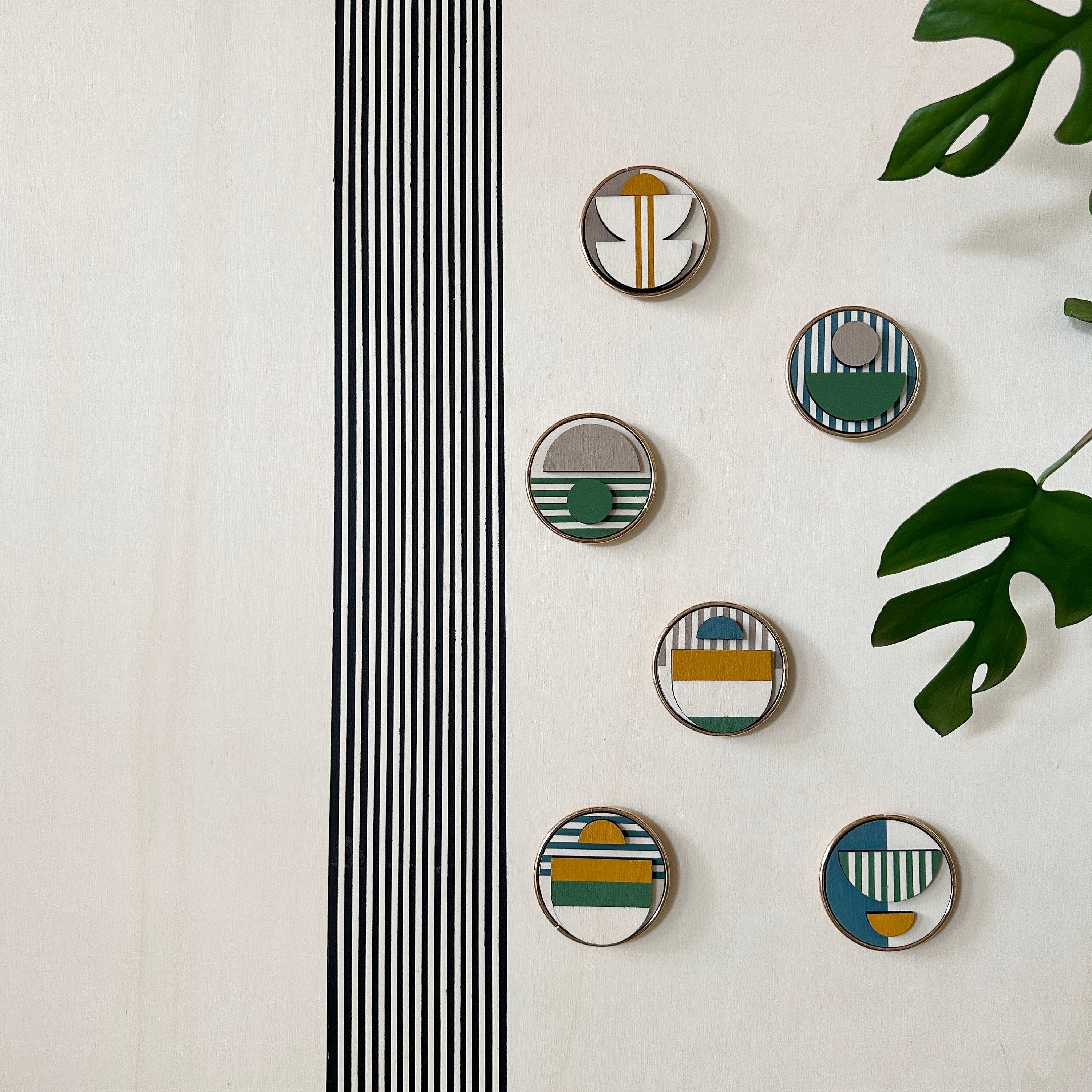 Geometric Fridge Magnets - Green and Blue - Set of 6