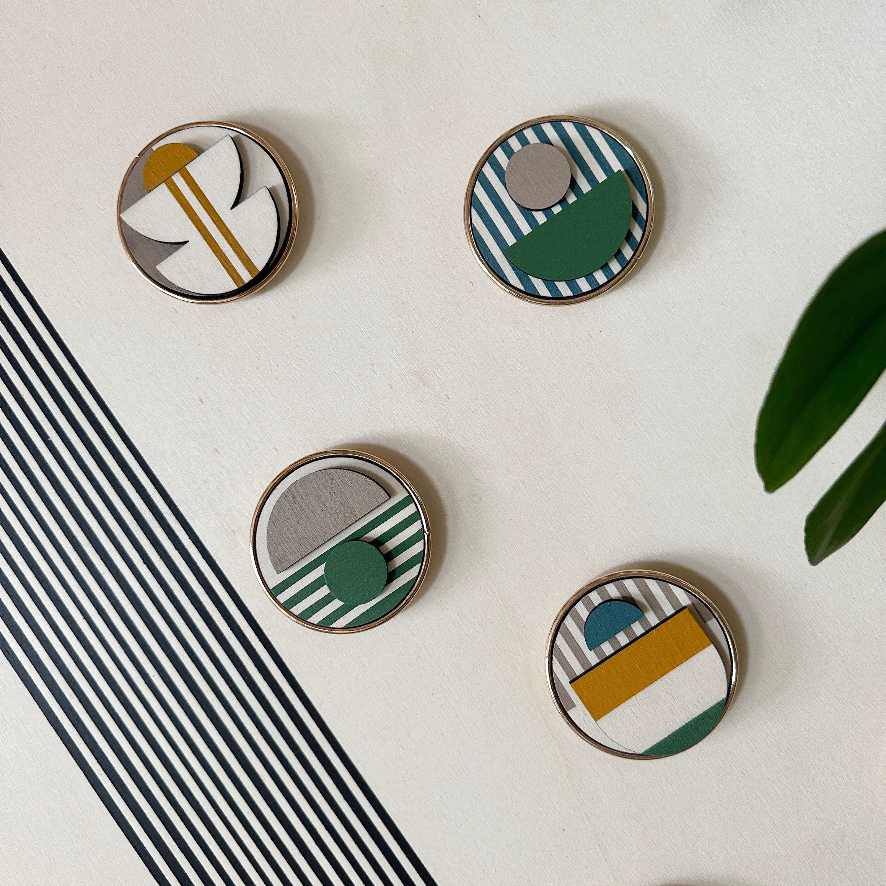 Geometric Fridge Magnets - Green and Blue - Set of 6