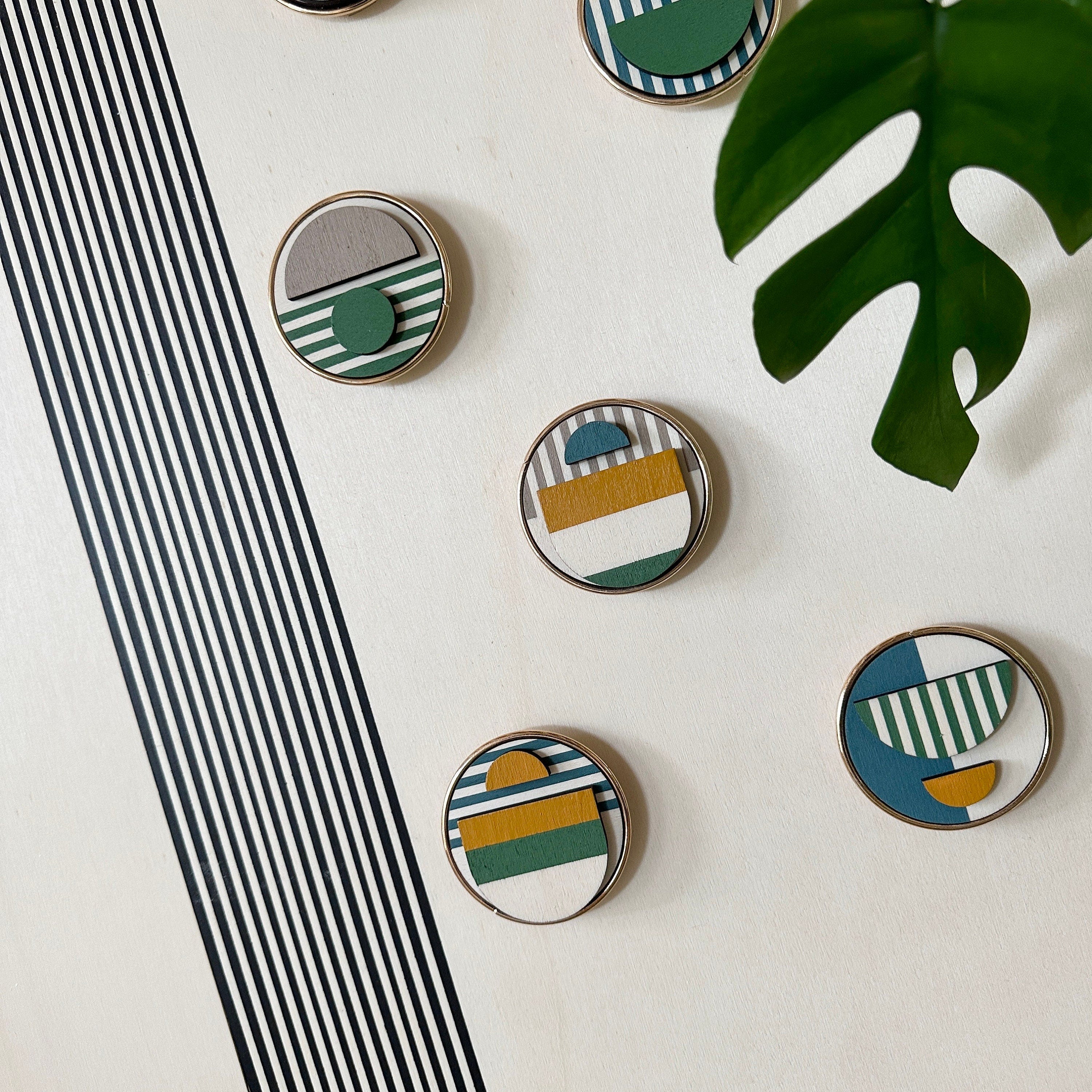 Geometric Fridge Magnets - Green and Blue - Set of 6