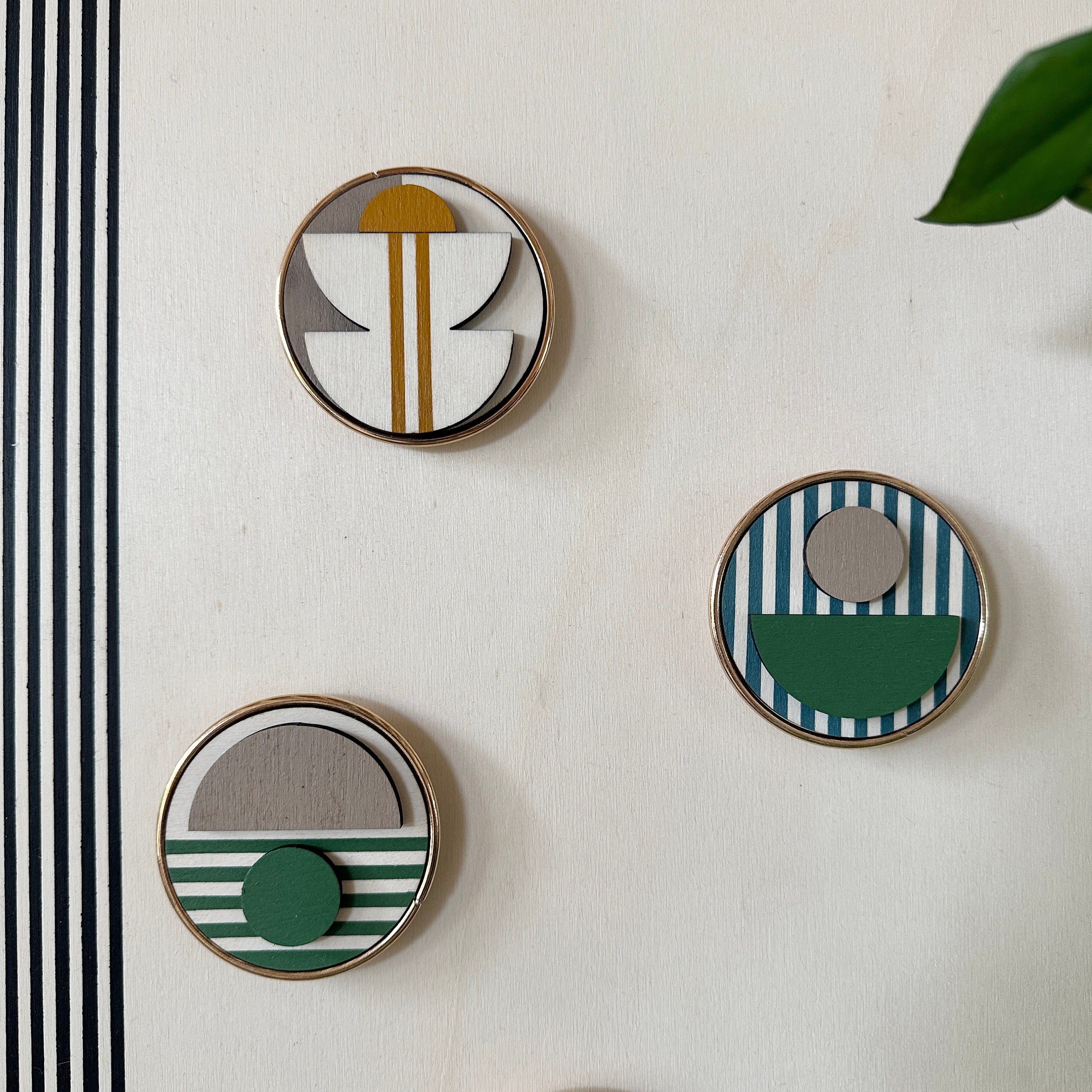 Geometric Fridge Magnets - Green and Blue - Set of 6