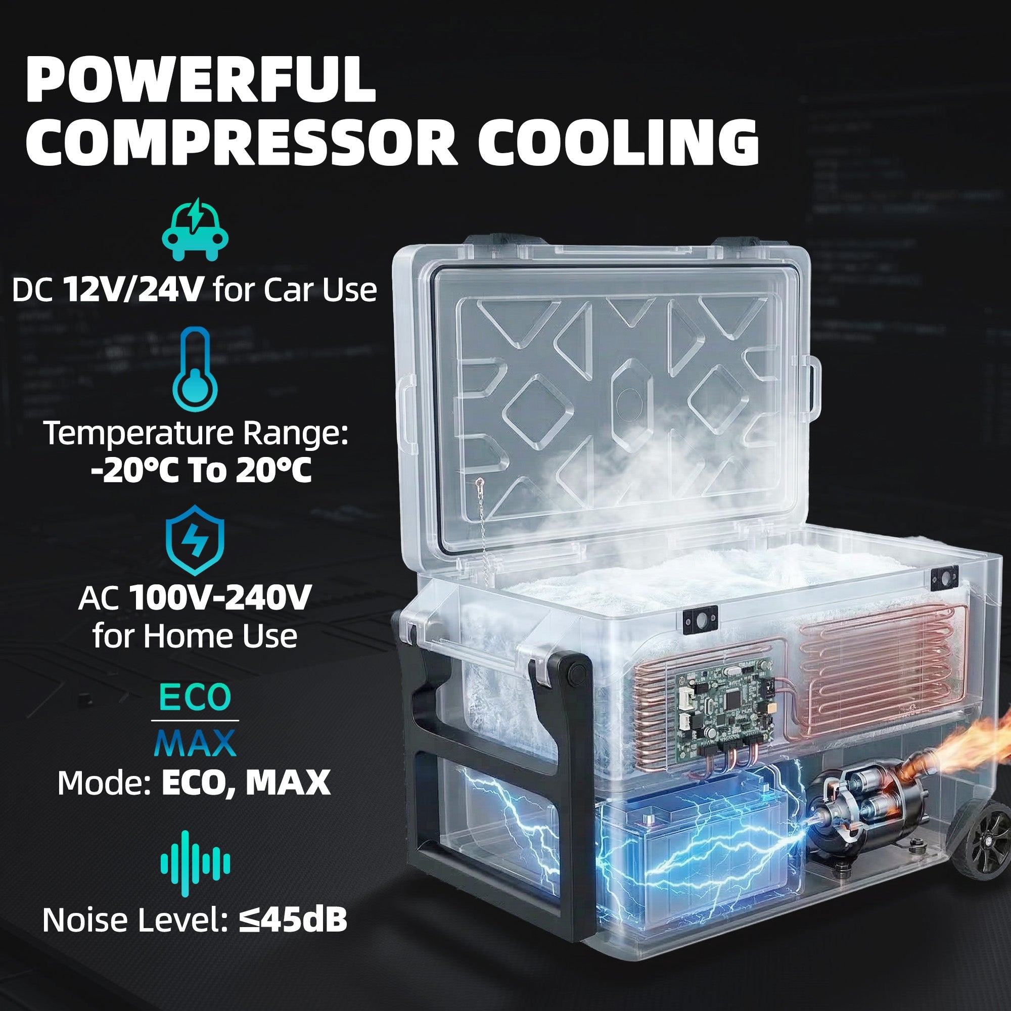 42.5L Compressor Car Fridge Freezer, Camping Refrigerator with App Control, -20℃