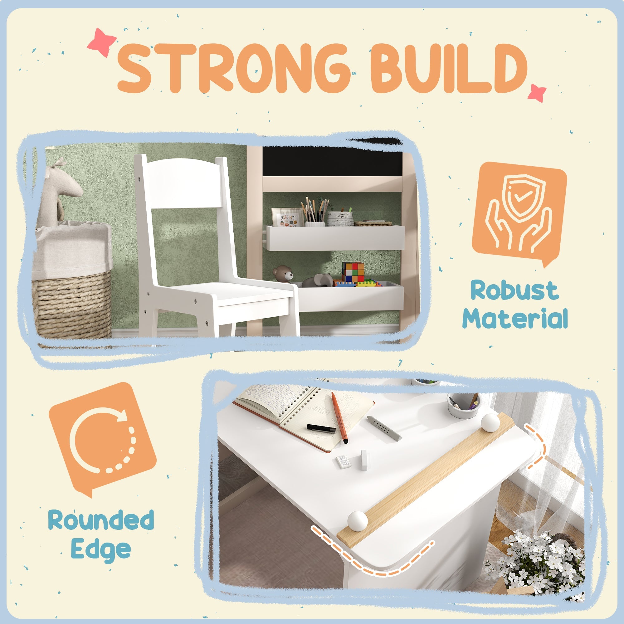 Kids Table and Chair Set with Storage, Whiteboard, Blackboard  for 3-8 Years