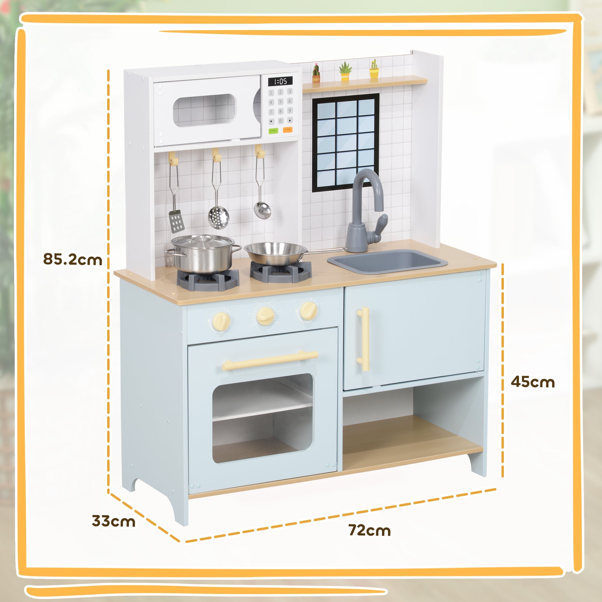 Kids Kitchen Playset with Light & Sound Stove, Turning Knobs, Cooking Accessories, 3+ years