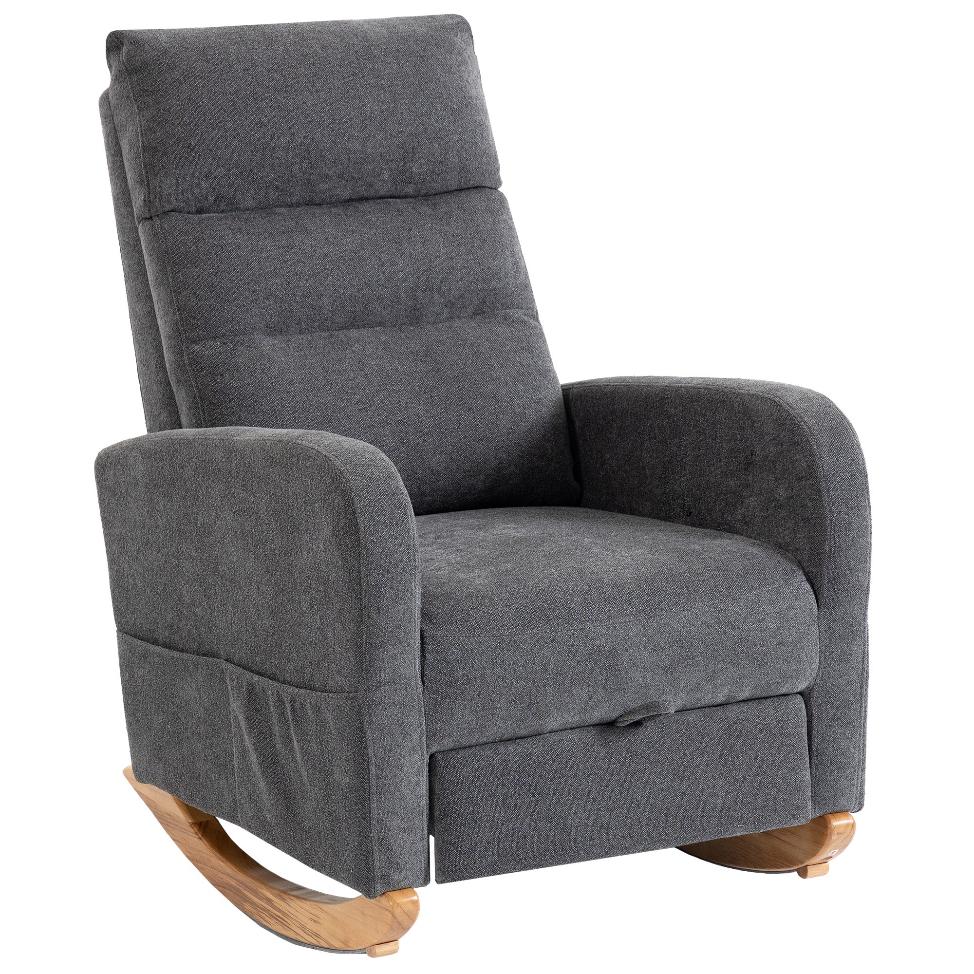 Rocking Chair Retractable Footrest - High Back for Living Room - Grey