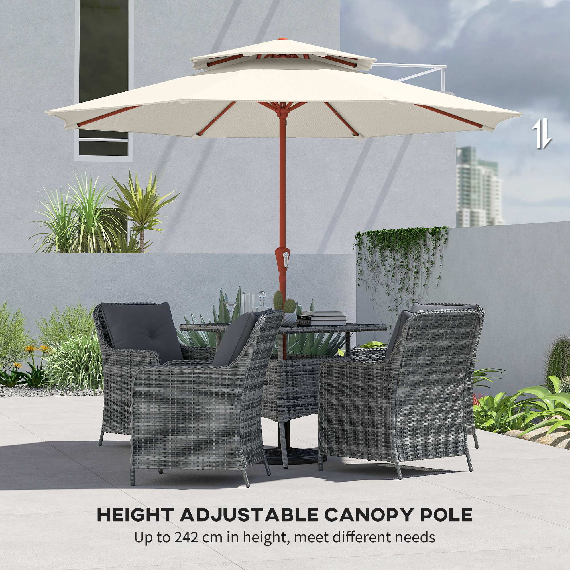 2.7 m Garden Parasol with Double Top and Crank System