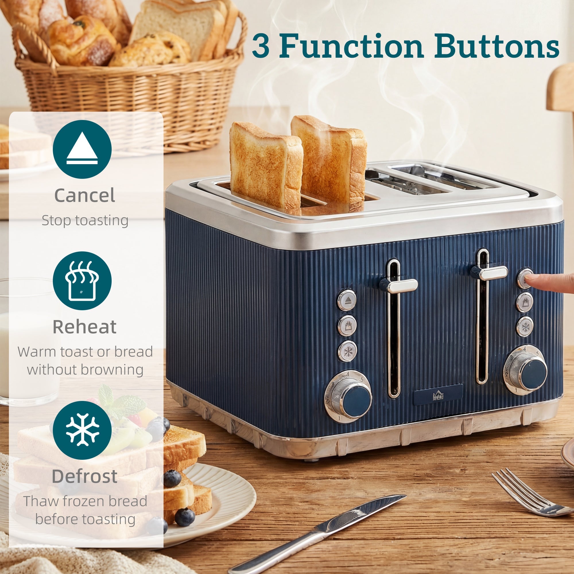 Electric Stainless Steel Kettle and Toaster Set - Navy