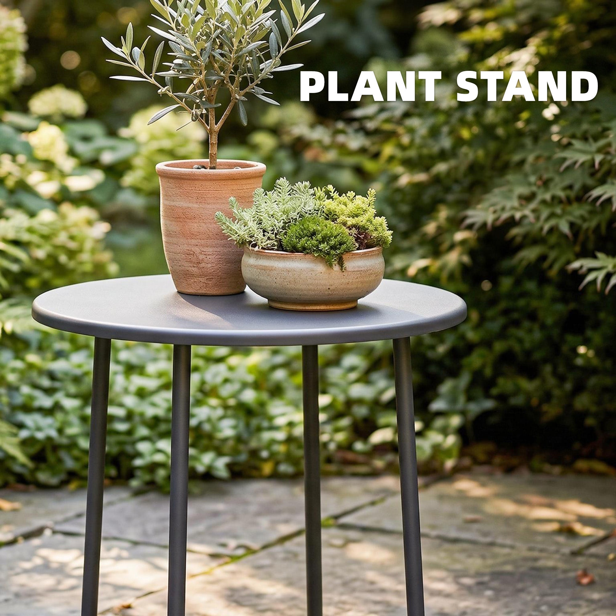 Small Metal, Round Garden Side Table with Rolled Edge, Dark Grey