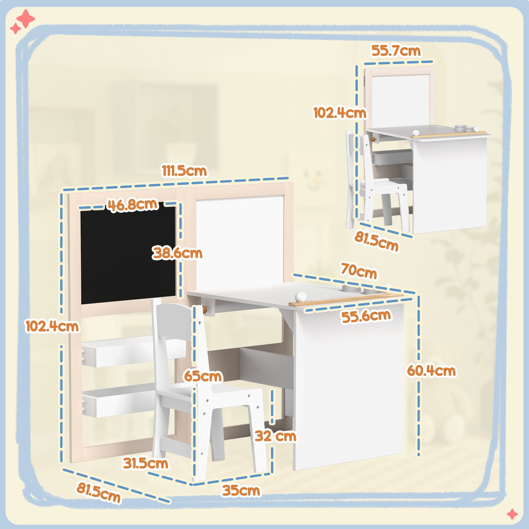 Kids Table and Chair Set with Storage, Whiteboard, Blackboard  for 3-8 Years