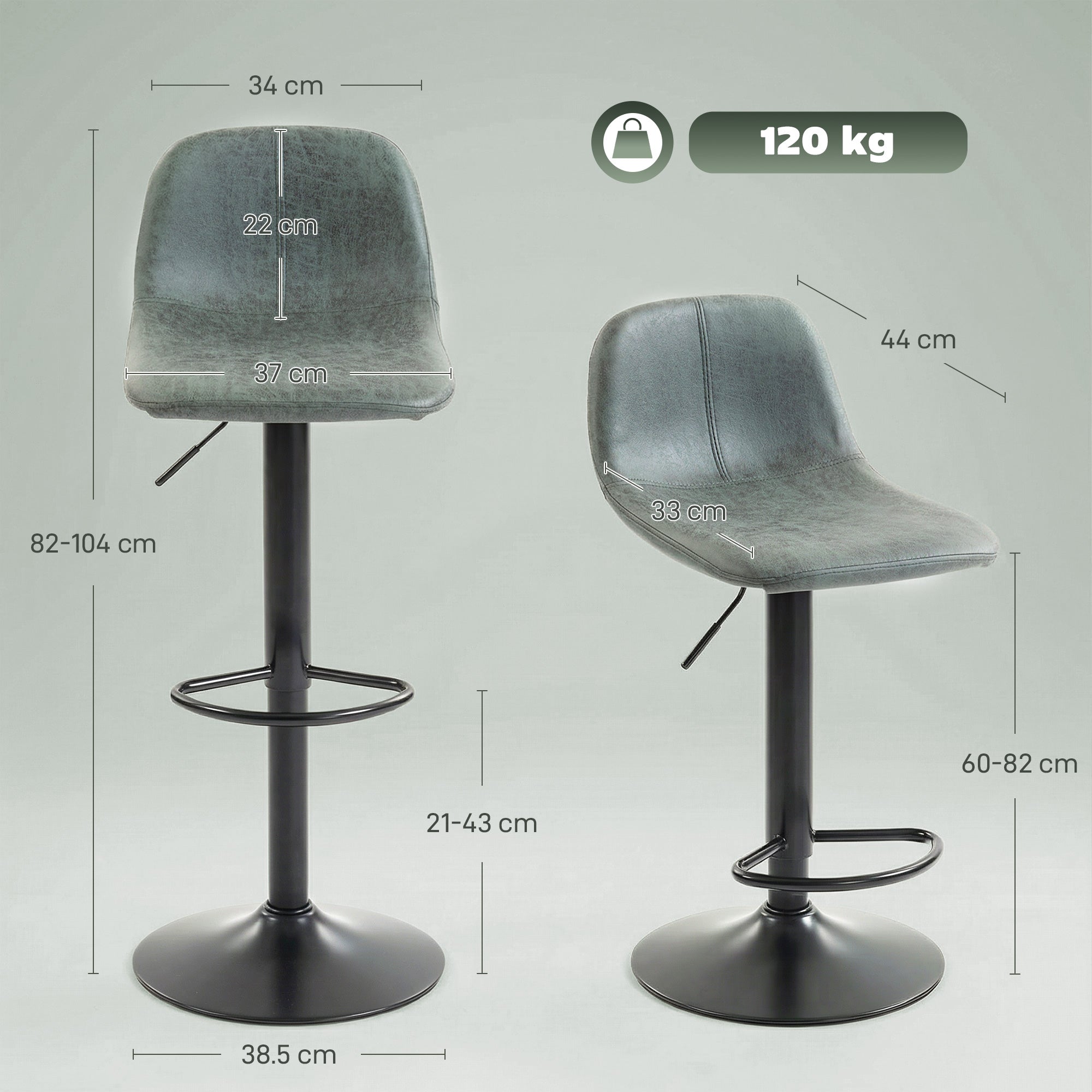 Bar Stools Set of 2, Modern Swivel with Footrest