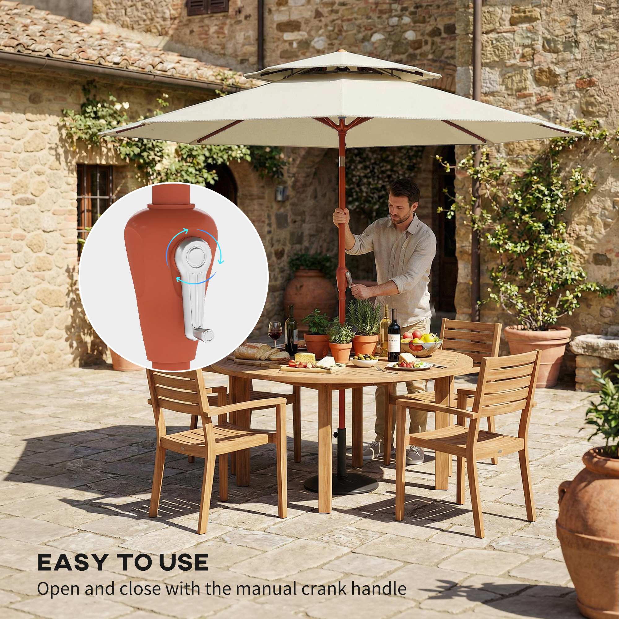 2.7 m Garden Parasol with Double Top and Crank System