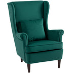 Modern Accent Chair with High Backrest and Pillow, Velvet-Feel Fabric
