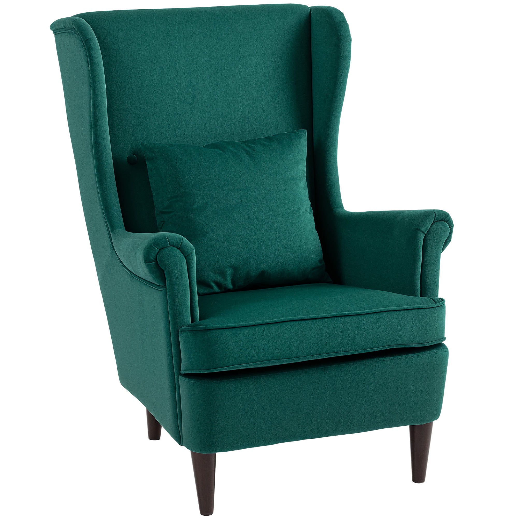 Modern Accent Chair with High Backrest and Pillow, Velvet-Feel Fabric
