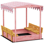 Kids Outdoor Sand Pit with Foldable Bench Seats, Flamingos Print Canopy