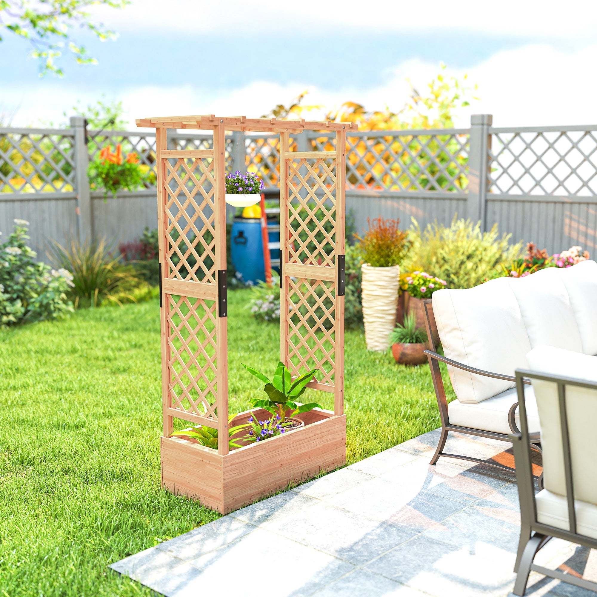 Fir Wood Planter and Trellis Garden Bed