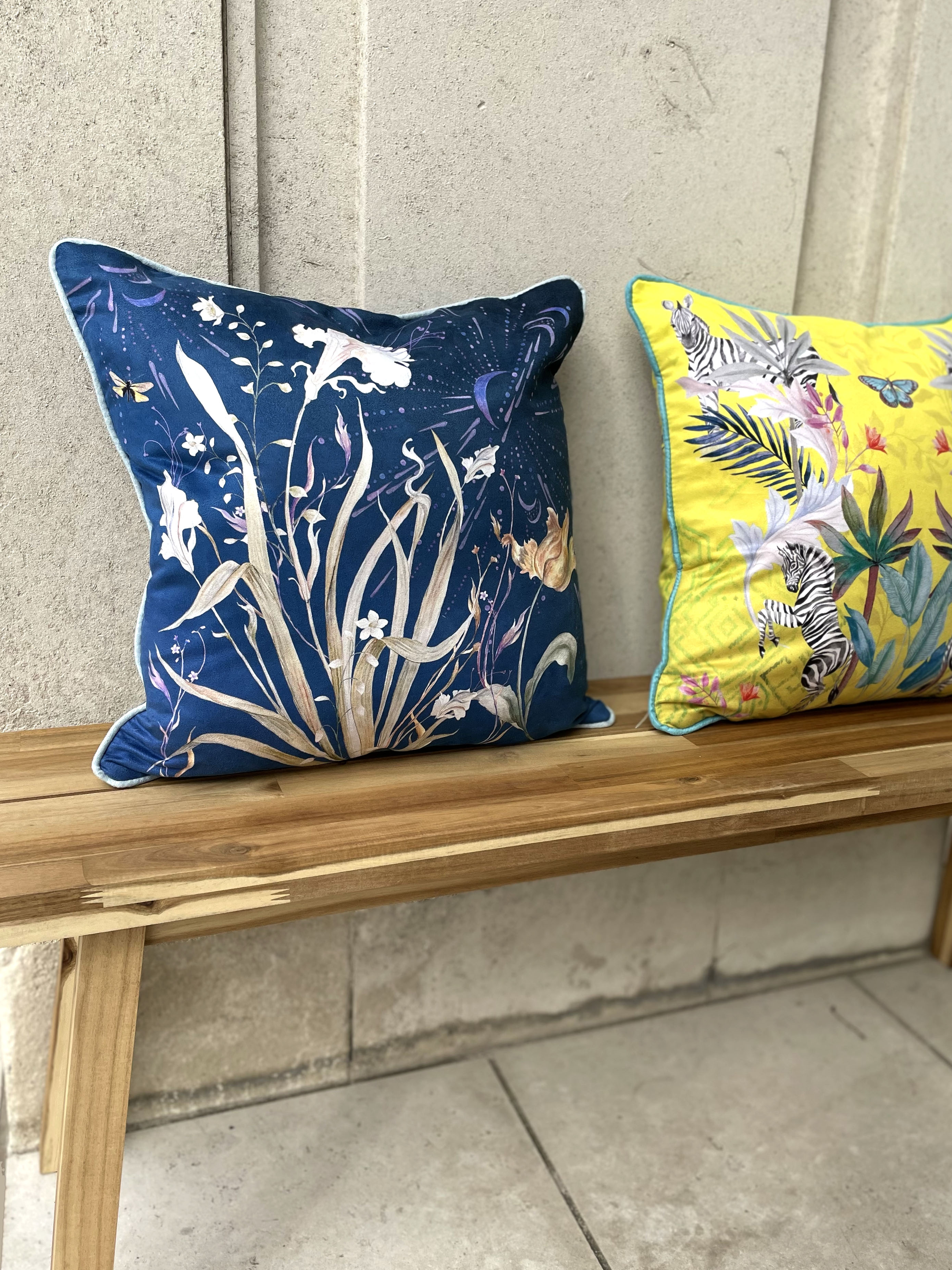 Navy Floral 'Midnight' Art Cushion - double sided, made from Vegan friendly Suede