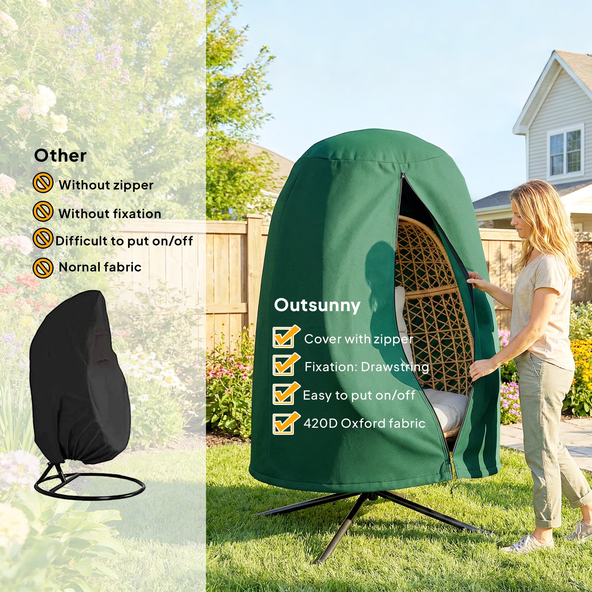 190 x 128cm Hanging Egg Chair Furniture Cover - Green