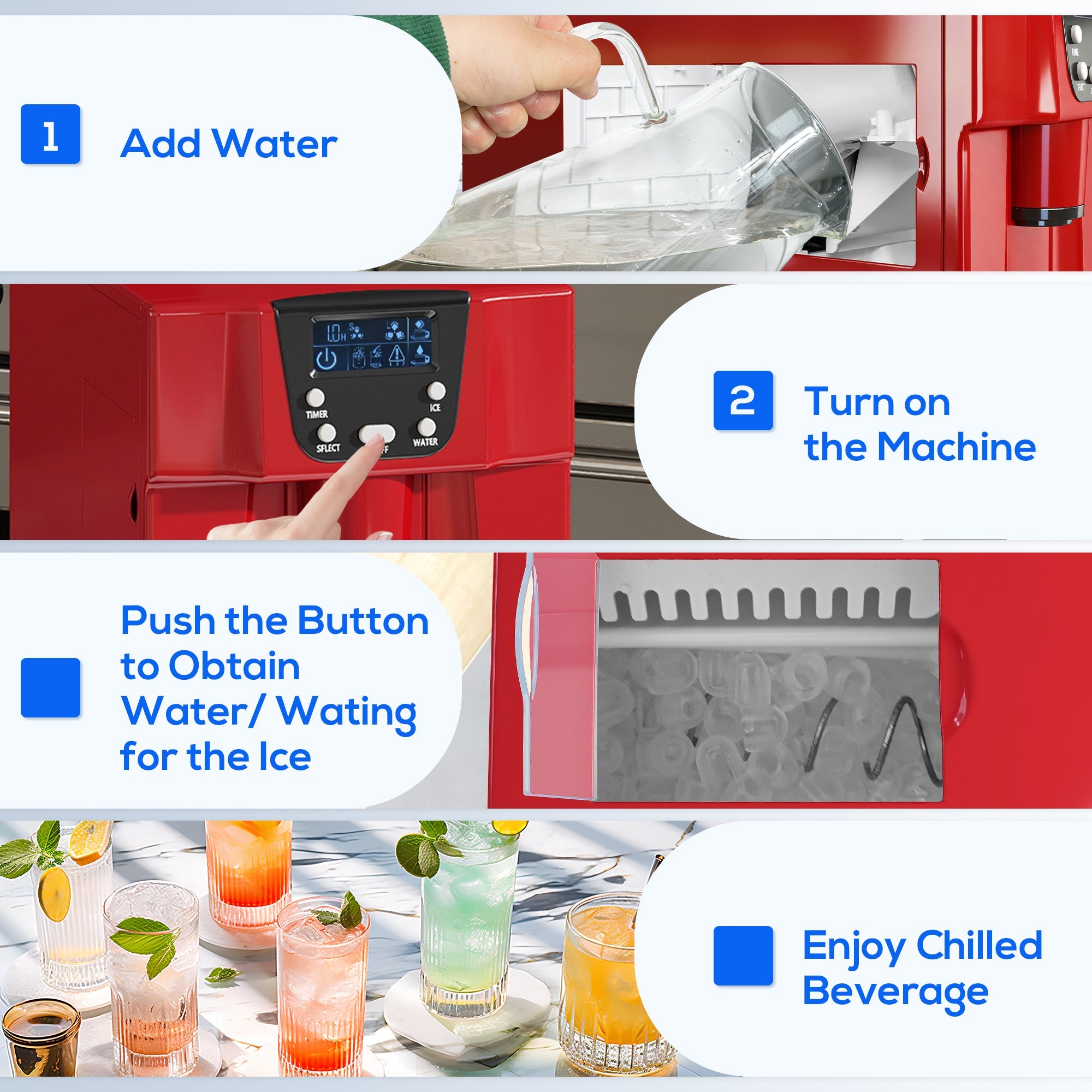 3L Ice Maker Machine and Water Dispenser, 12kg in 24H