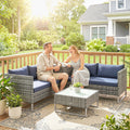 4 Piece Rattan Garden Furniture Set, Corner Sofa Set with Storage Table