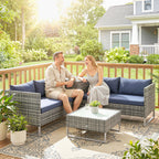 4 Piece Rattan Garden Furniture Set, Corner Sofa Set with Storage Table
