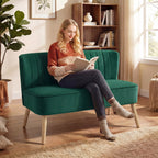 Loveseat 2 Seater Sofa Upholstered with Thick Padded Seat and Rubber Wood Legs, Dark Green
