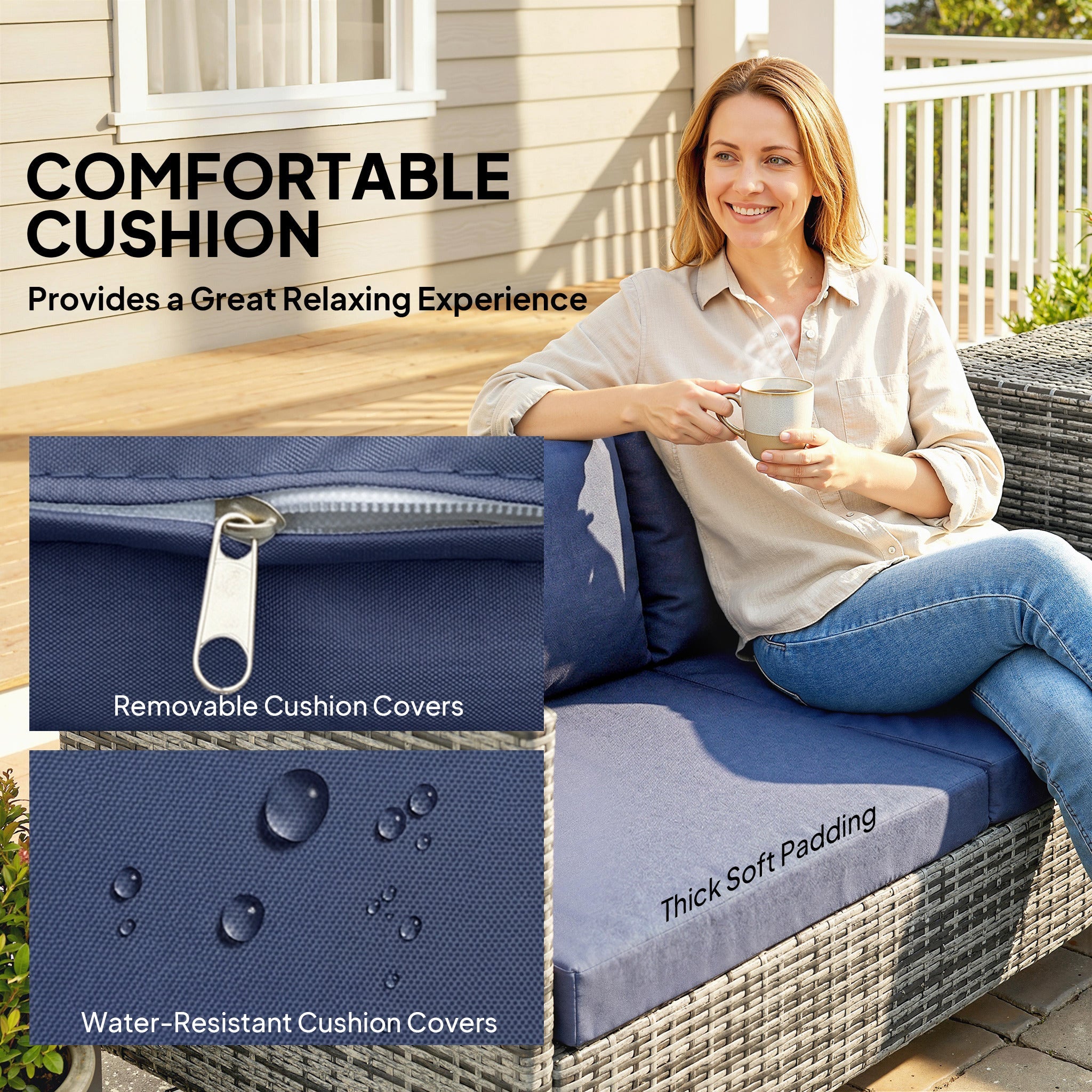 4 Piece Rattan Garden Furniture Set, Corner Sofa Set with Storage Table