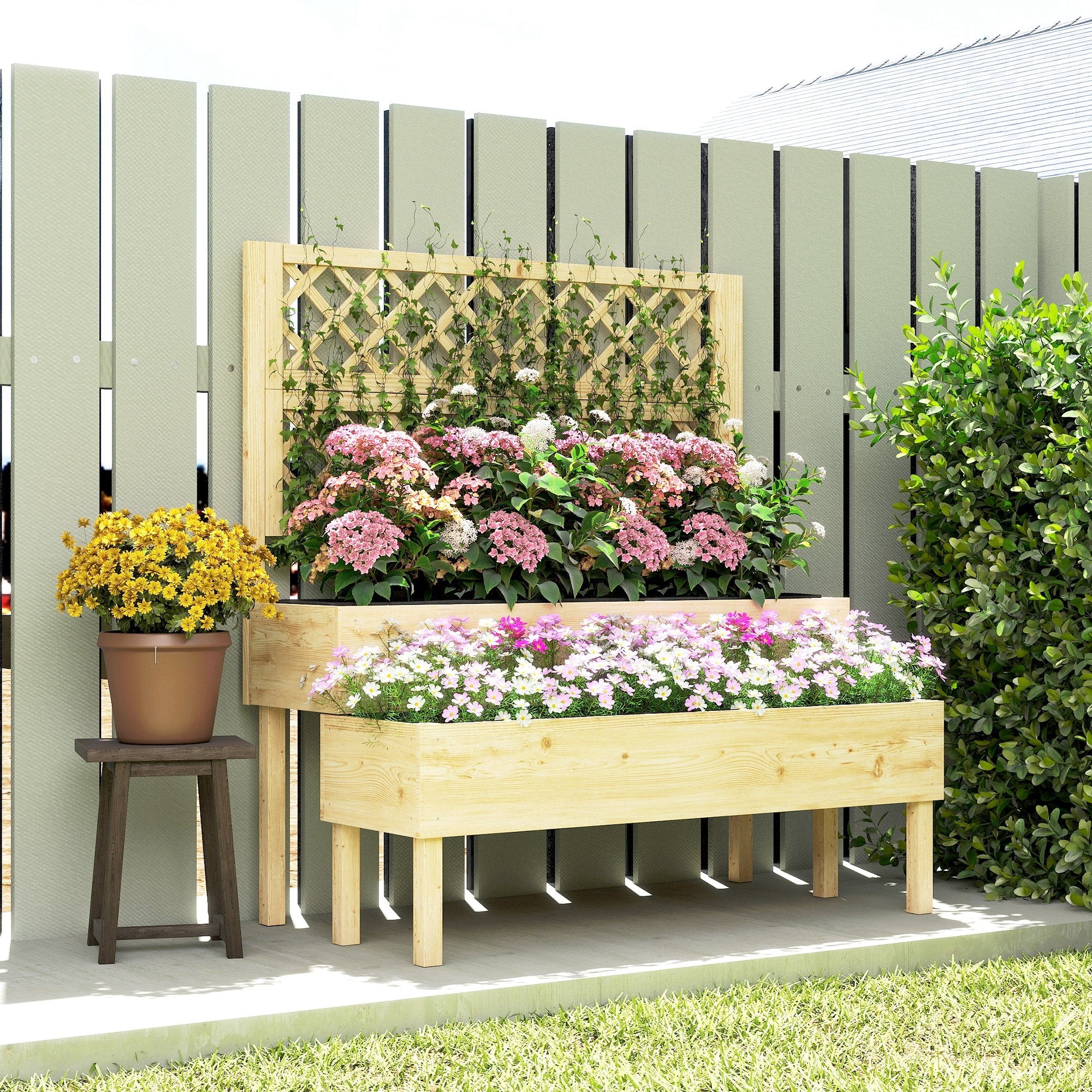 2-Tier Stepped Garden Bed with Trellis for Climbing Plants